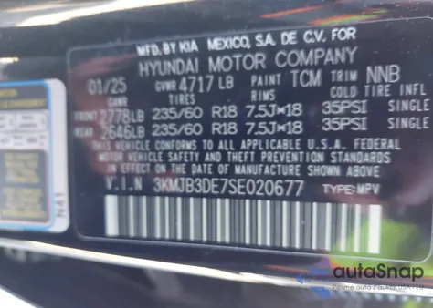 2025 Hyundai Tucson Sel z USA, uszkodzony, nr VIN 3KMJB3DE7SE020677